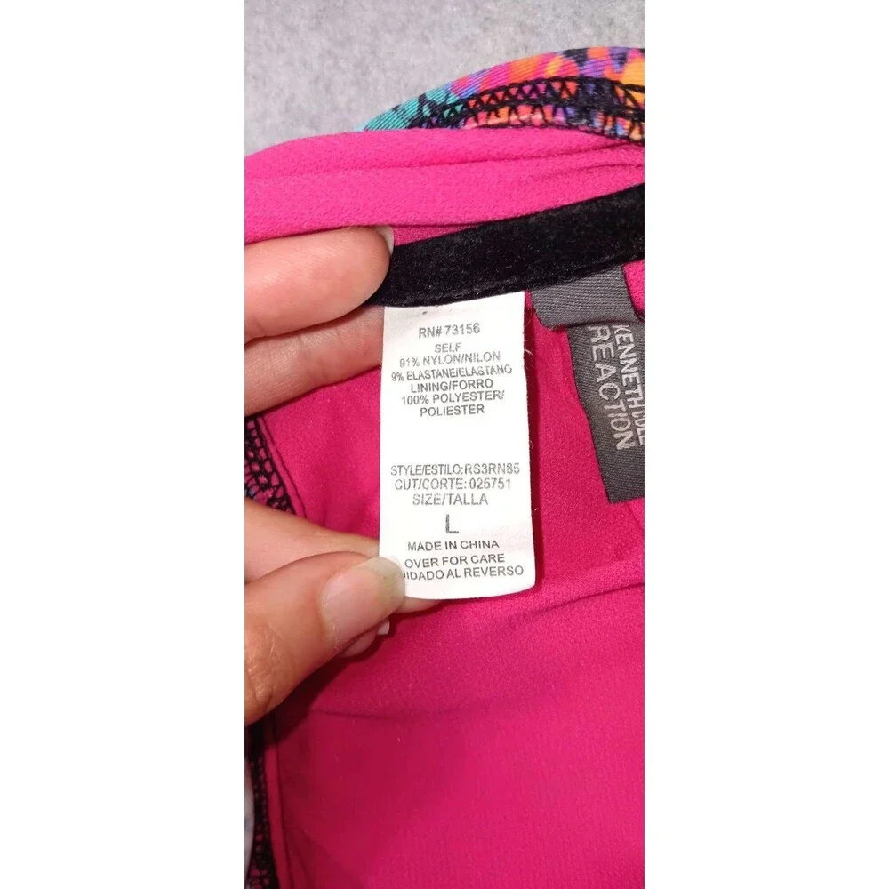 Kenneth Cole Reaction Bandeau Tankini Top L Watercolor Halter Smocked Swimsuit